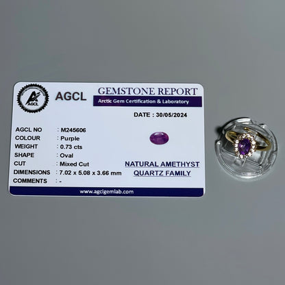 Natural AMETHYST GEMSTONE Pawnable Adjustable Ring Women's Accessories with AGCL Certification