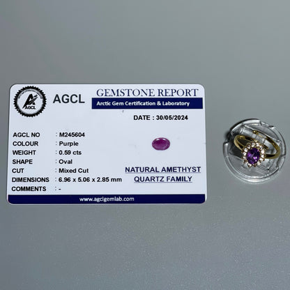 Natural AMETHYST GEMSTONE Pawnable Adjustable Ring Women's Accessories with AGCL Certification