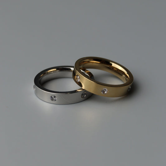 FALCO Silver/Gold Full Embedded Pattern Couple Rings